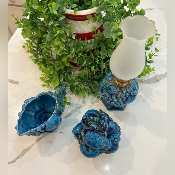 Vintage Inarco Japan Berry Blue Sugar Cream and Oil Lamp Set  (3 piece) - Picture 1 of 13
